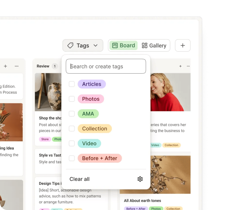 Etiquetado y filtrado de contenido en Postlane Create