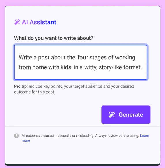 Generador de publicaciones de Postlane AI Assistant con compositor y consejos